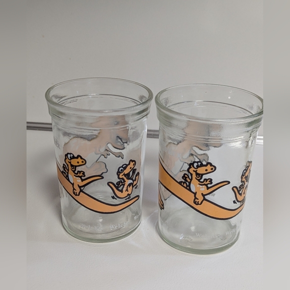 1988 Dinosaur Welch's T-Rex Jelly Jar Tyrannosaurus Rex Juice Drinking Glass X 2 - Picture 2 of 7